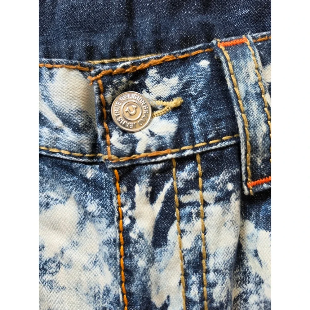 TRUE RELIGION Mens Acid Wash Cut Off Denim Shorts Bleach Splatter Size 31